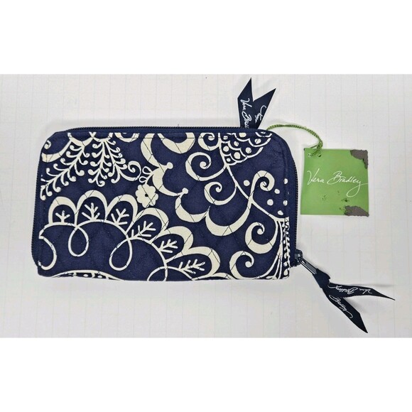 Vera Bradley Twirly Birds Navy Blue Zip Around Wallet NWT - Picture 1 of 9